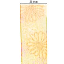 Artikel Organzaband Blumenmotiv Gelb Orange 25mm x 18m – 59% Polyester, 41% Polyamid