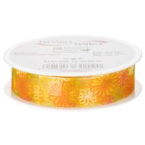 Artikel Organzaband Blumenmotiv Gelb Orange 25mm x 18m – 59% Polyester, 41% Polyamid