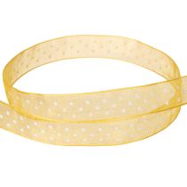 Artikel Geschenkband aus Polyester, gelb mit weissen Punkten, 1.5 cm x 20 m, vielseitig einsetzbar, dekorativ