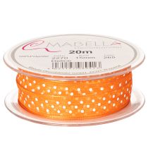 Artikel Geschenkband Polyester Orange mit weissen Punkten 1,5 cm x 20 m - Für Dekoration und Geschenkverpackung