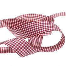 Artikel Geschenkband kariert Bordeaux 25mm x 20m aus Viskose-Polyester für Geschenk- und Kranzdekoration