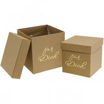 Artikel Blumengeschenkbox aus Karton mit Kunststofffolie, quadratisch, 14/12 cm, beige, 2er-Set