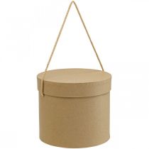 Artikel Runde Geschenkboxen aus Karton mit Deckel und Kordel, Beige, Ø12,5/14,5/16,5cm, 3er-Set