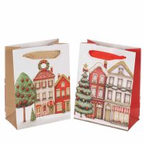 Artikel Weihnachtliche Geschenktüten mit Häusern und Tannenbaum, 12 x 6 x 16 cm, 2 Stück