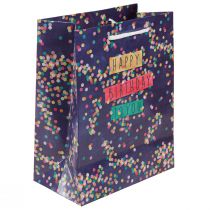 Artikel Geschenktüte aus Papier „Happy Birthday“ mit Konfetti-Motiv 18×10×23 cm, 2 Stück, lila