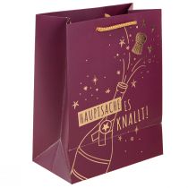Artikel Geschenktasche Papier Weinrot Gold „Hauptsache es knallt“ 18×10×23cm mit Textilhenkel 2 Stück