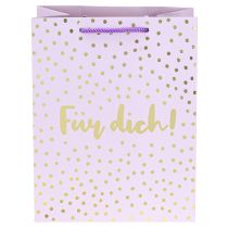 Artikel Geschenktüte Papier Lila mit Henkeln und Goldakzenten 18×10×23cm „Für dich!“ 2er-Set