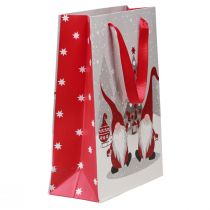 Artikel Geschenktüte mit Henkeln aus Papier 24×18×8cm Wichtelmotiv Rot Grau Weiss 4 Stk