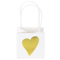 Artikel Geschenktüten Papier Weiss mit Henkel und Goldenem Herz 8,5×8,5×8cm 12 Stück