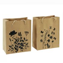 Artikel Geschenktüten Papier Natur Schwarz mit Blumenmotiv 12×15 cm 6 Stück
