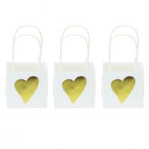 Artikel Geschenktüten mit Herzen und Henkeln Weiß Gold 10,5cm 12St