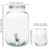 Artikel Getränkespender-Set aus Recyclingglas mit 4 Trinkgläsern, H25,5cm, grünblau