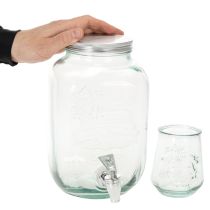 Artikel Getränkespender-Set aus Recyclingglas mit 4 Trinkgläsern, H25,5cm, grünblau
