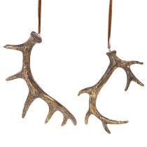 Artikel Geweih Deko-Anhänger aus Polyresin, braun-gold, 13–15 cm, 6 Stück