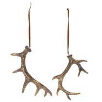 Artikel Geweih Deko-Anhänger aus Polyresin, braun-gold, 13–15 cm, 6 Stück