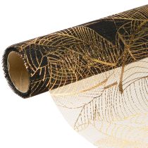 Artikel Organza Tischläufer Schwarz-Gold – Elegante Dekostoff-Rolle mit Blättermuster 48 x 450cm