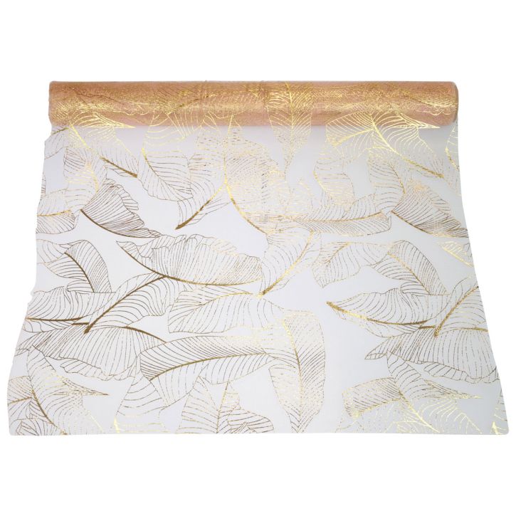Artikel Tischläufer aus Kunststoff mit Blattmotiv in Orange und Gold 48x450cm
