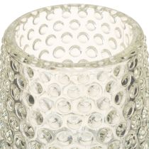 Artikel Glas-Teelichthalter mit Fuss, Punkten und Rillen, H15 cm, Transparent, 2er-Set