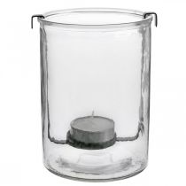 Artikel Windlicht Glas mit Teelichthalter Schwarz Metall 20 cm x 13,5 cm