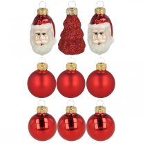 Artikel Mini Weihnachtsfiguren und Kugeln aus Glas 3cm, Rot und Weiss, 9-teilig sortiert