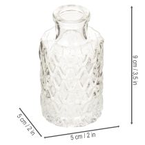 Artikel Mini Glasvase 9 cm Set mit Rautenmuster, transparent, 6 Stück, für Tischdekoration