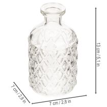 Artikel Glasflaschen Set mit Rautenmuster, Vase, 13 cm, 6 Stück, klar