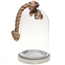 Artikel Glasglocke mit Platte Betonoptik und Seil Ø17cm H28cm