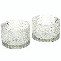 Artikel Glasschale Teelichthalter aus Klarglas im Rauten-Design Ø10,5cm 2er-Set