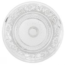 Artikel Glasteller auf Fuss, flache Glasschale mit Muster, Ø 15 cm, klar