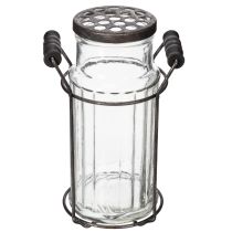 Artikel Glasflasche mit Metallkorb und Lochdeckel, 20 cm, Transparent/Schwarz, für Wohnraumdekoration