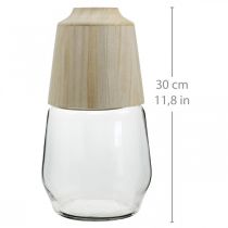 Artikel Glasvase mit Holz Deko Vase Blumenvase Klar H30cm