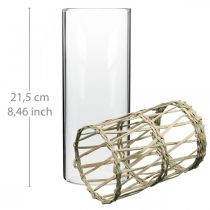 Artikel Glasvase Zylinder mit geflochtenen Gräsern 21,5 cm klar