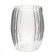 Artikel Glasvase mit Rillen, Windlicht Glas Klar H15cm Ø11,5cm
