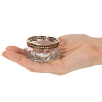 Artikel Teelichthalter aus klarem Glas mit silbernem Metallrand, rund, 6 × 3 cm, 4er-Set