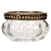 Artikel Teelichthalter aus klarem Glas mit silbernem Metallrand, rund, 6 × 3 cm, 4er-Set