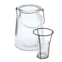 Artikel Glaswindlicht mit Einsatz und Henkel aus Draht, Ø14cm H18cm, Transparent