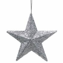 Artikel Glitterstern Set Silber aus Kunststoff, 9.5 cm / 5 cm, 18 Stück
