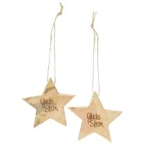 Artikel Glücksstern Deko Holzstern Natur 8 cm mit Juteaufhänger, 8er Set