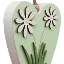 Artikel Deko-Herzen Holz zum Hängen mit Blumenmotiv, Grün, Weiss, 8,5×12,5 cm, 4 Stück