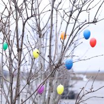 Artikel Ostereier Anhänger aus Kunststoff 6 cm bunt für Frühlings- und Osterdekoration, 24er-Set