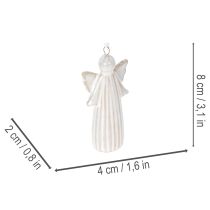 Artikel Engel Anhänger aus Keramik 8 cm grau 4er-Set für Weihnachtsbaum