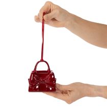 Artikel Deko-Handtasche mit Schleifenmotiv zum Aufhängen aus Polyresin 10 cm Bordeauxrot
