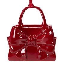 Artikel Deko-Handtasche mit Schleifenmotiv zum Aufhängen aus Polyresin 10 cm Bordeauxrot