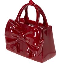 Artikel Deko-Handtasche mit Schleifenmotiv zum Aufhängen aus Polyresin 10 cm Bordeauxrot