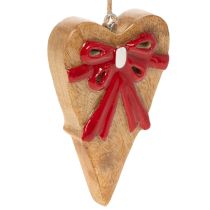 Artikel Holzherz Anhänger mit roter Schleife 14 cm, 3er Set