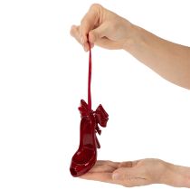 Artikel Deko-Schuh aus Polyresin mit Schleife 10 cm Bordeauxrot zum Aufhängen
