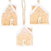 Artikel Keramik Lebkuchenhaus 6cm Hängedeko Set naturweiss 3 St.