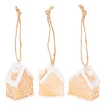 Artikel Keramik Lebkuchenhaus 6cm Hängedeko Set naturweiss 3 St.