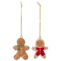 Artikel Deko-Anhänger Lebkuchenmännchen 6 cm Polyresin Braun Rot 12er-Set