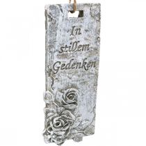 Artikel Grabschmuck Anhänger mit Rosen und Trauerspruch aus Polyresin 11,5×5 cm Grau Weiss 4 Stück